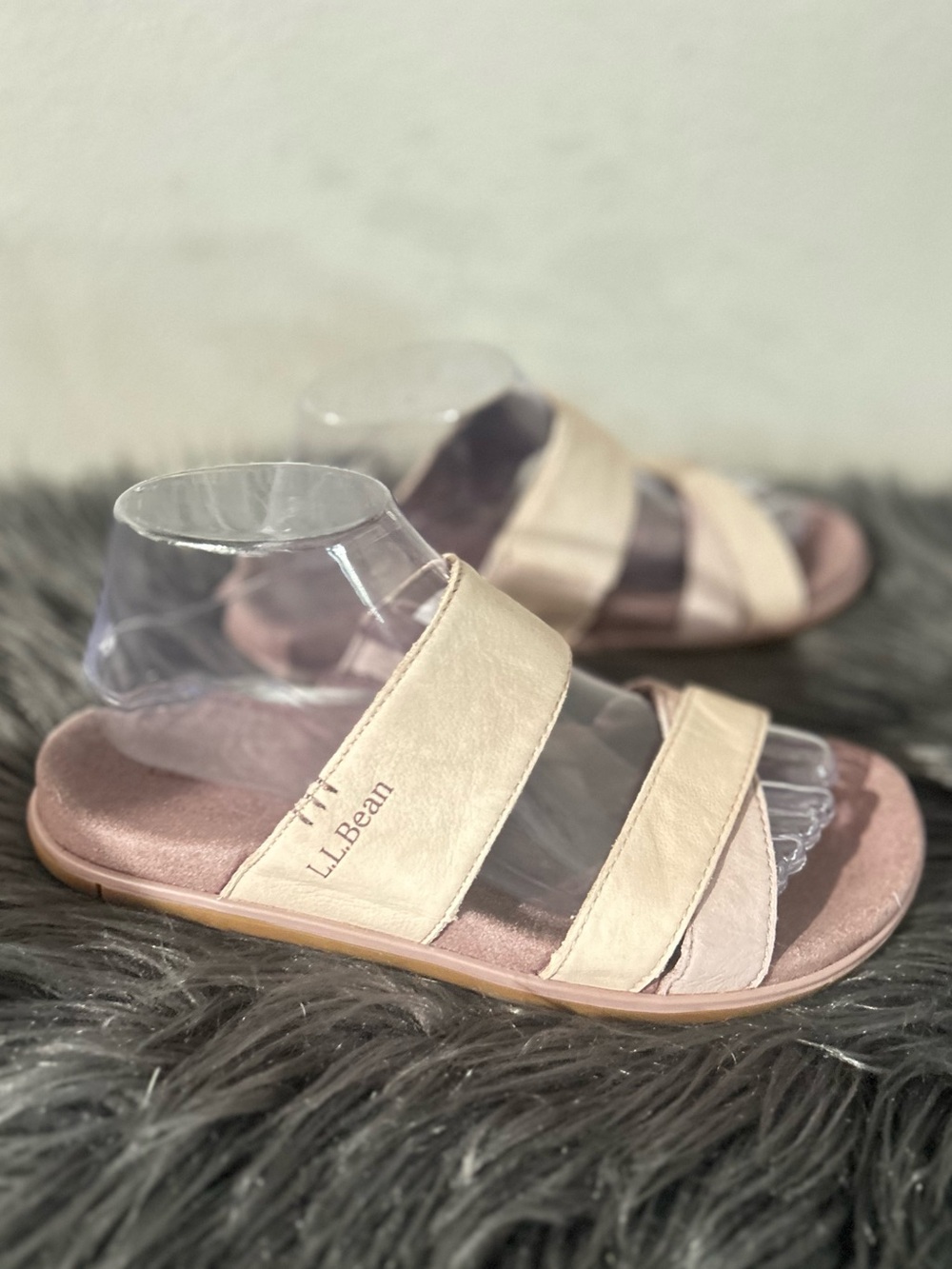 L.L. Bean Go-Anywhere Strap Sandals Pink Double-Strap Leather Slide Sandals Sz7M - Picture 4 of 9